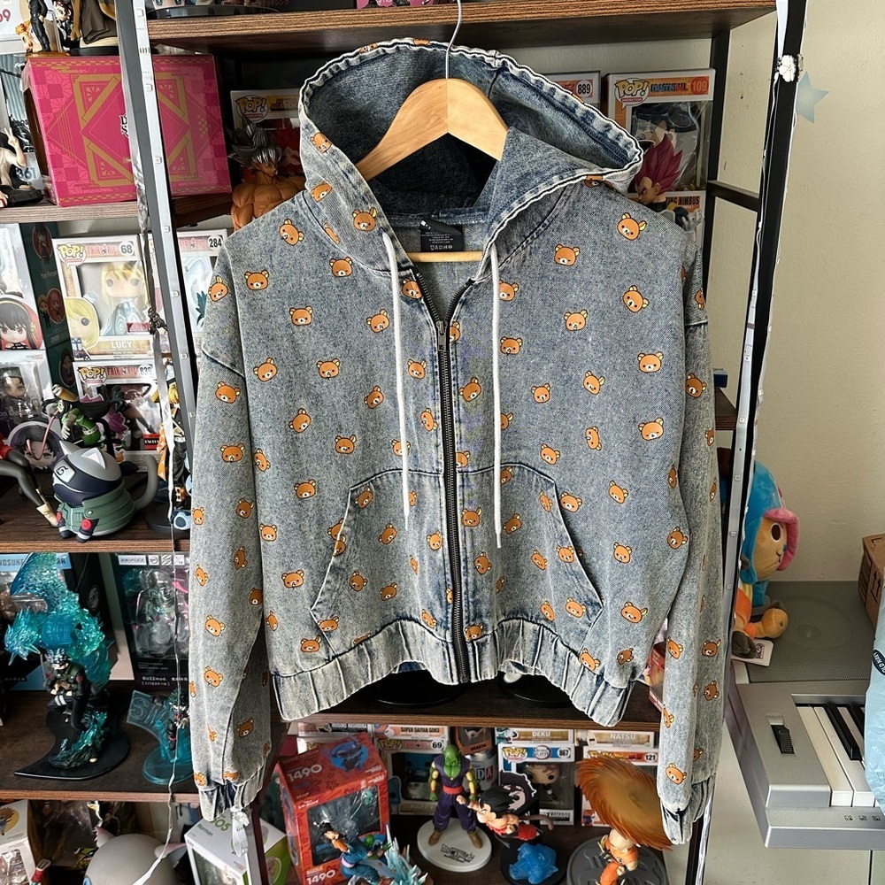 Dumbgood Rilakkuma Denim Cropped Relaxed Fit Hoodie Women’s Size L